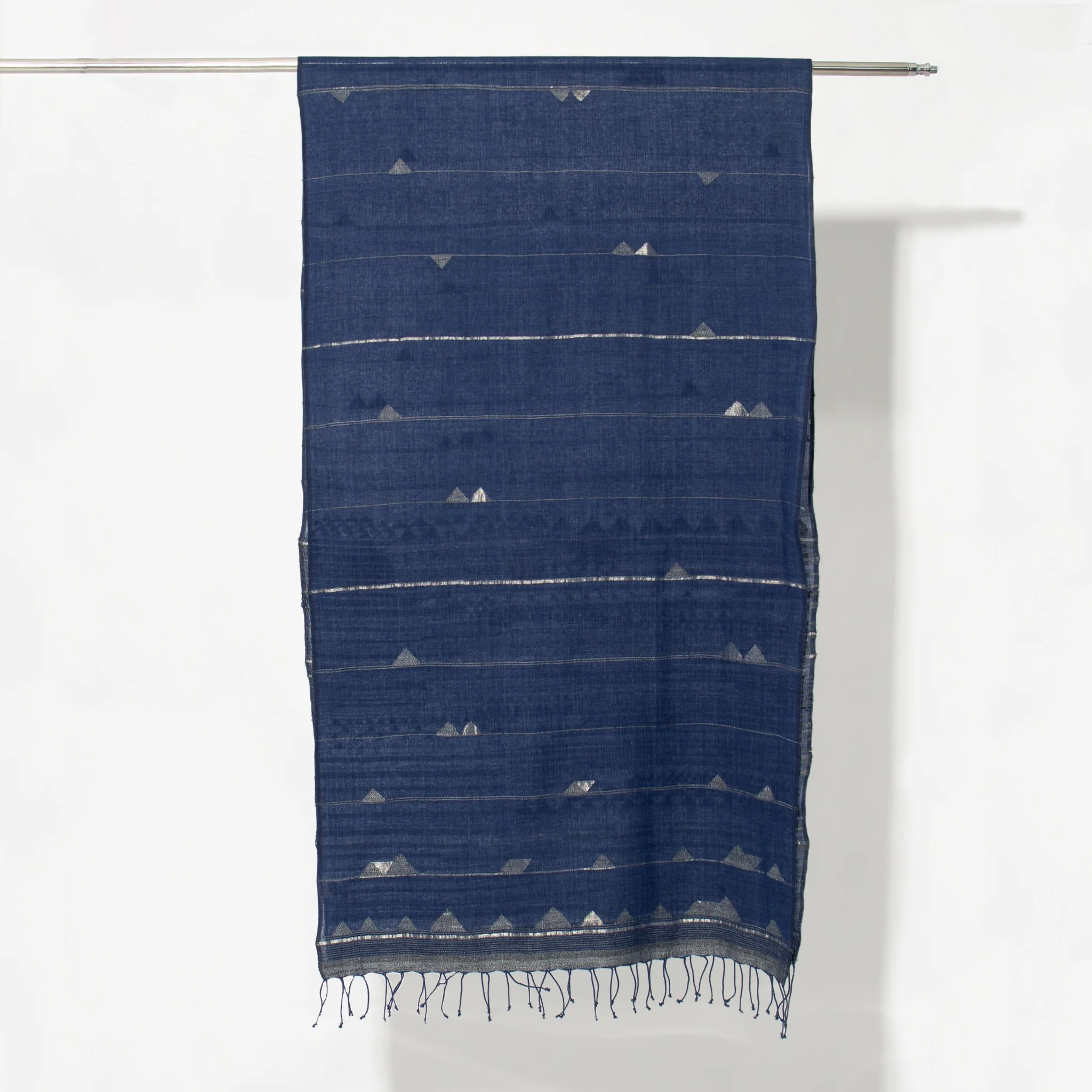 India, Karomi Crafts & Textile, Waves Horizon Indigo Stole - Image 2