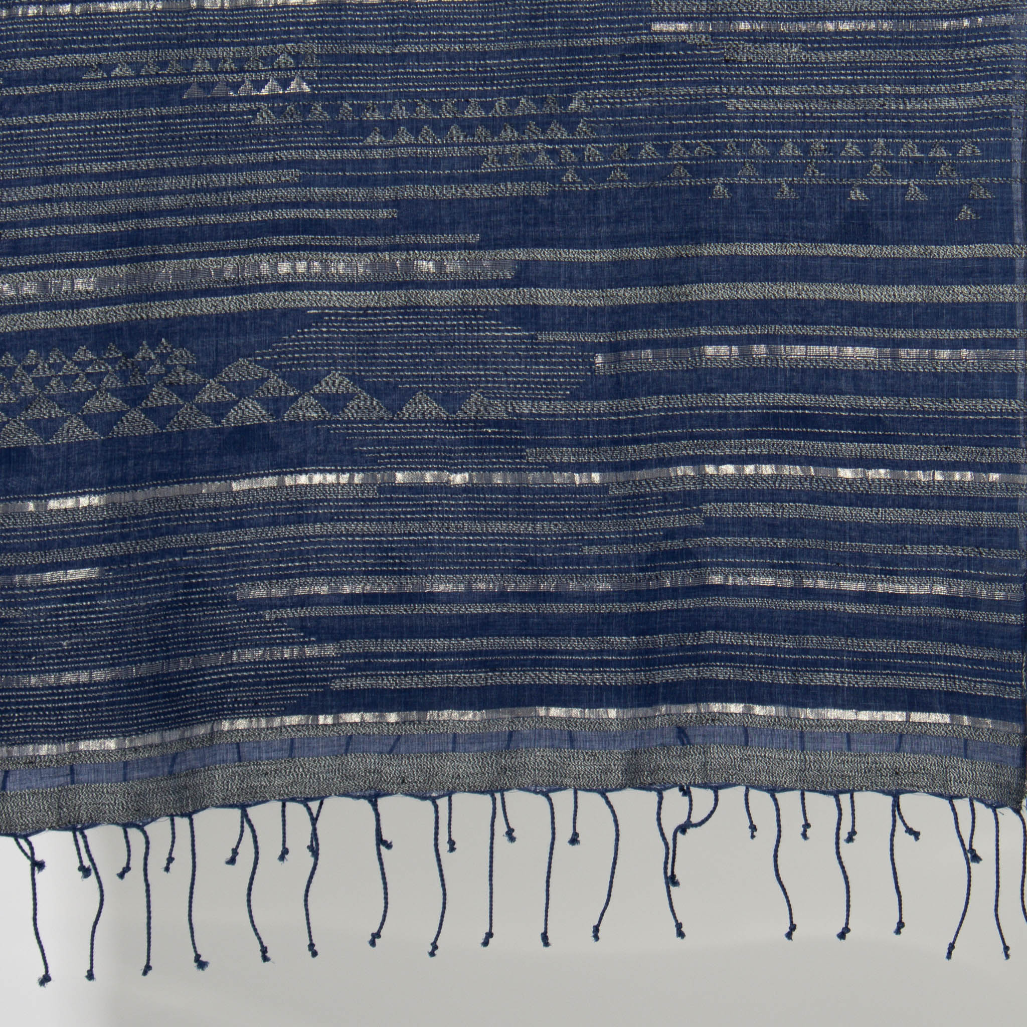 India, Karomi Crafts & Textile, Waves Horizon Indigo Stole - Image 3